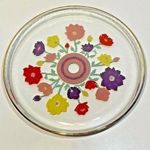 Vintage Duralex Floral Serving Plate w/Gold Rim Signed Audrey Made in France